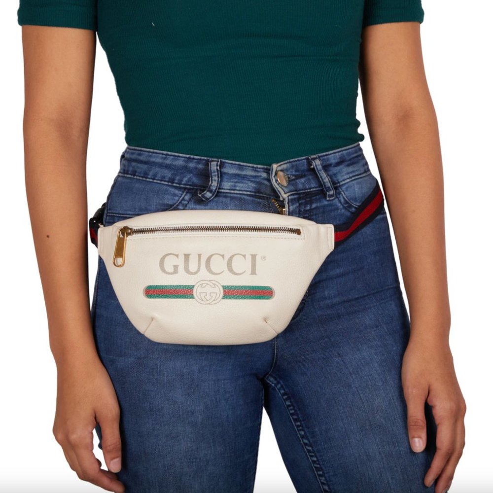 Gucci Grained Calfskin Small Print Belt Bag / Cross Body White - Picture 11 of 11
